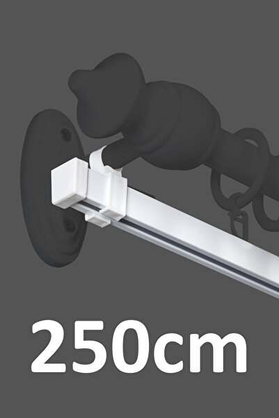 İzen Rustik Perde Askısı İçin 250cm Beyaz Alüminyum Ray (19mm) Tekli Korniş P...