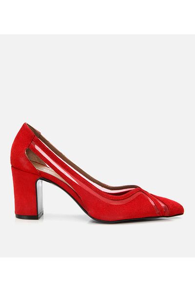 Hotiç Stiletto cu toc gros transparent din piele intoarsa de dama