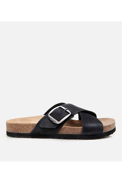 Hotiç Papuci de damă din piele nubuck neagră cu centură