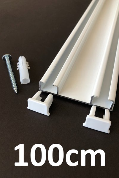 İzen Plastik Kapaklı İki Kanallı 100cm Alüminyum Beyaz Perde Rayı (61mm) Kalı...