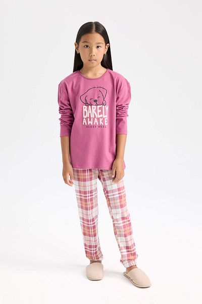DeFacto Printed Long Sleeve Pajamas Set for Girl - Top Elastic Waist D7740A824Wn
