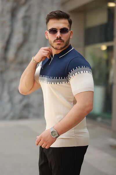 modamtn Men's Nurse Collar Double Color Short Sleeve T-Shirt
