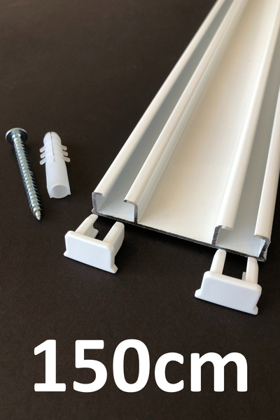 İzen Plastik Kapaklı İki Kanallı 150cm Alüminyum Beyaz Perde Rayı (61mm) Kalı...