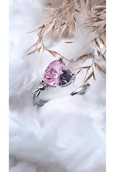 Serenity شكل قلب واحد خاتم من الفولاذ بحجر الزركون الوردي