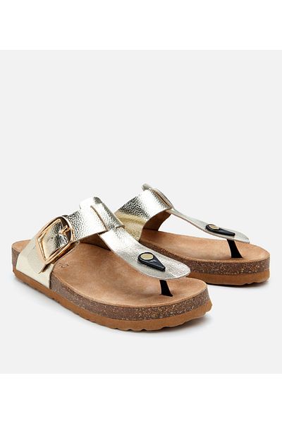 Hotiç Flip Flops de damă din piele cu centură aurie