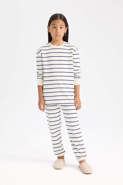 DeFacto Set de pijamale cu dungi pentru fete - mâneci lungi și talie elastică D7747A824WN