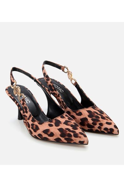 Hotiç Stiletto cu spatele deschis cu model leopard bronzat pentru femei