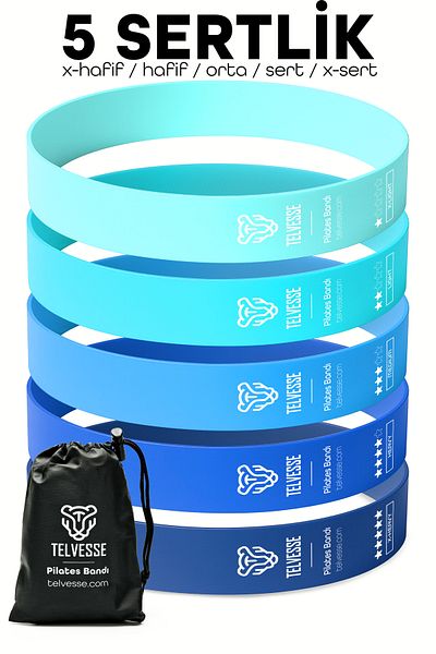 Telvesse 5 Different Pilates Resistance Band with Bag Latex Aerobic Exercise Squat Rubber Loop Band Closed End Blue