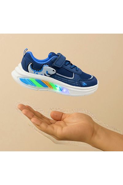 BUCKHEAD Boy's lighted sports shoes from top to bottom, memory foam sole, velcro sneaker.