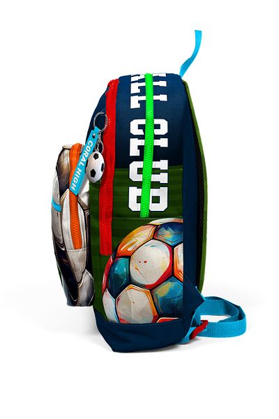 Coral High Navy Blue Football Patterned Four Compartment School Backpack 23779
