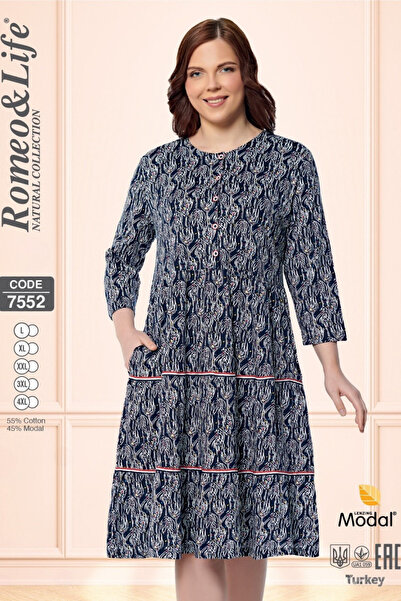 ROMEO LİFE Κομψό γυναικείο φόρεμα με μοτίβο με λεπτομέρεια με κουμπί - 7552