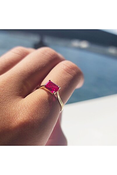 FasekGold Gümüş Yüzük - 1.10 Karat Ruby Taşlı Octagon Pırlanta Montörü 925 Ay...