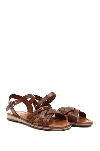 GÖNDERİ(R) Women / Girls Brown Cross-Strapped Genuine Leather Sandals