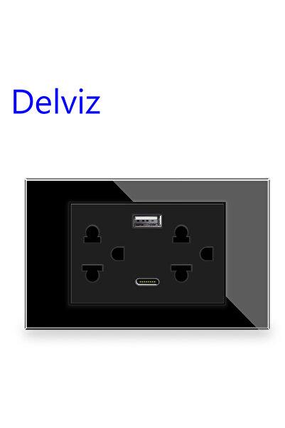 Choice مقبس USB قياسي تايلاندي أسود من Delviz، 110-250 فولت، لوحة 120 مم × 72 مم، تيار متردد تايلاندي 110~250 فولت، مثبت على الحائط