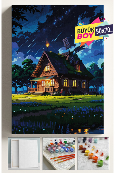 Corvo Sayılarla Boyama Seti Numaralı Tuval Fırça Boya Dahil Kasnaklı Set 50x7...