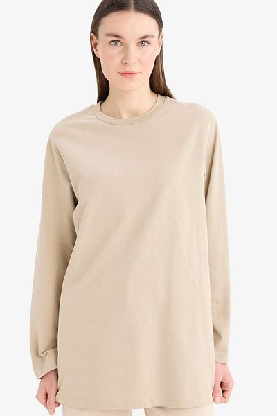 DeFacto Regular Fit Crew Neck Basic Solid Long Sleeve T-Shirt Tunik D4897AX24WN