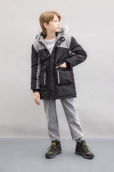 DeFacto Parka artificială cu glugă cu căptușeală de pluș pentru băieți - guler detașabil C8990A824CW