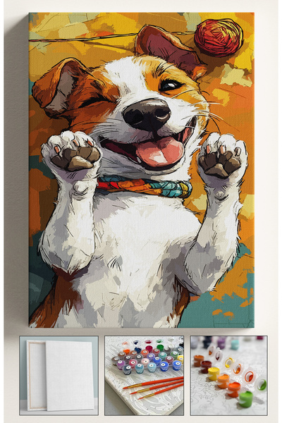 Corvo Sayılarla Boyama Seti Numaralı Tuval Fırça Boya Dahil Kasnaklı Set 40x50 Cm - SEVİMLİ KÖPEK