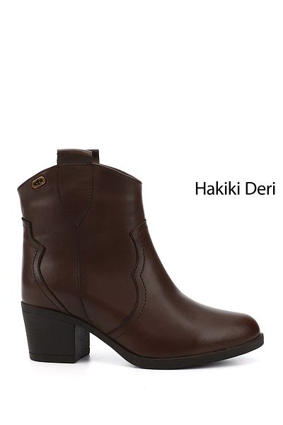 GÖNDERİ(R) Cizme de cowboy din piele naturală cu toc gros maro pentru femei/fete