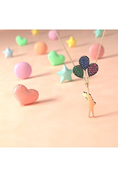 İNDİGO TAKI Renkli Balonlu Kız Gümüş Kolye
