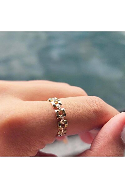 FasekGold Gümüş Yüzük - Taşlı Kare Zincir 925 Ayar Gümüş Yüzük-Taşlı Minimal ...