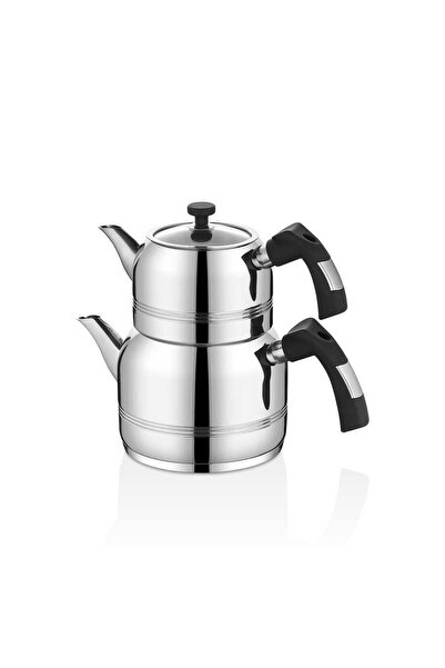 OMS 8090 - ( م ) - 4 قطع، متوافق مع موقد الحث، إبريق شاي فضي - لون أسود