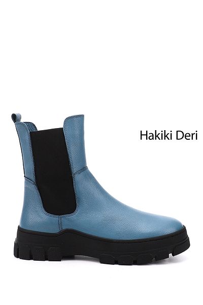 GÖNDERİ(R) Women's Blue Floater Rubber Sole Genuine Leather Chelsea Boots