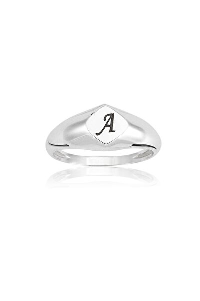 FasekGold Gümüş Yüzük - Dörtgen Şövalye Mühür Kişiselleştirilebilir Harf Yazı...