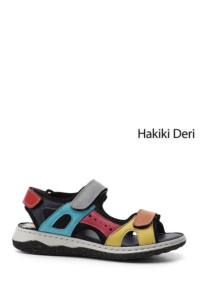 GÖNDERİ(R) Sandale confortabile din piele naturală cu toc cu pană cu velcro curcubeu pentru femei/fete