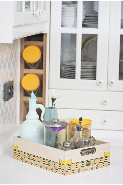 Wodiza Lemonade Ahşap Dekoratif Düzenleyici Sepet Orta Boy 34X24X9 CM Sarı