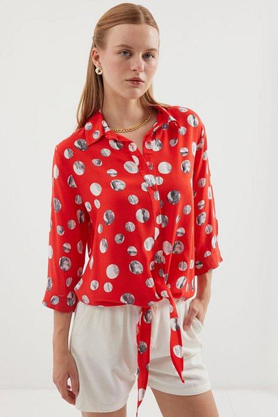 modamtn 20243 Front Tie Patterned Shirt - Red