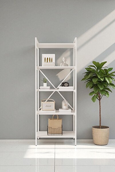 Mobitopya Nilamu Beyaz 65 Cm Kitaplık , Metal Aksamlı, Organizer, Ofis, Ev , 65*170*34 Cm