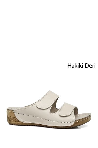 GÖNDERİ(R) Γυναικείες / Κορίτσια Κρέμα Velcro Wedge Sole Παντόφλες από γνήσιο δέρμα