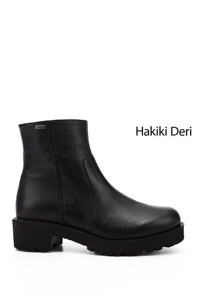 GÖNDERİ(R) Cizme negre de damă din piele naturală, cu fermoar, cu toc gros