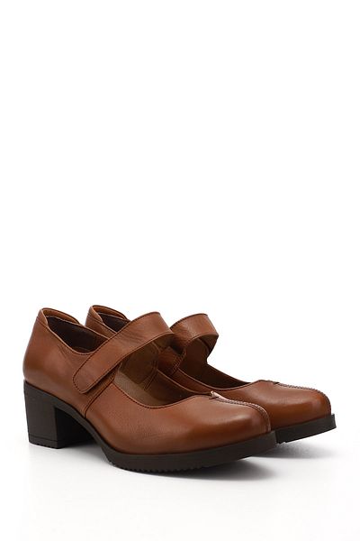 GÖNDERİ(R) Women's Tan Antique Medium Thick Heeled Genuine Leather Shoes