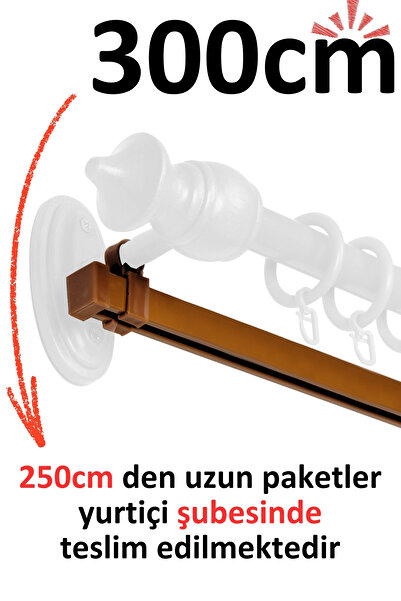 İzen Rustik Askısı İçin 300cm Açık Kahve (Meşe) Alüminyum Ray (19mm) Tekli Ko...