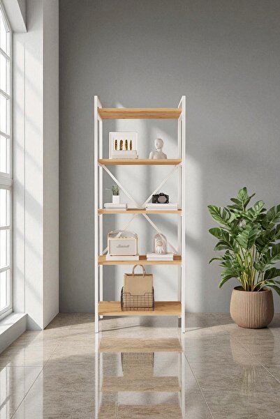 Mobitopya Nilamu Çam 65 Cm Kitaplık , Metal Aksamlı, Organizer, Ofis, Ev, 65*170*34 Cm