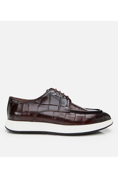 Hotiç Genuine Leather Brown Men's Patterned Casual Shoes