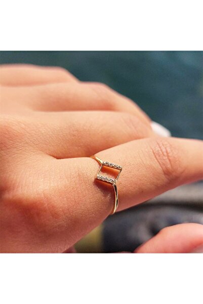FasekGold Gümüş Yüzük - Dörtgen Taşlı Minimal Tasarım Gümüş-Hediyelik Minimal...