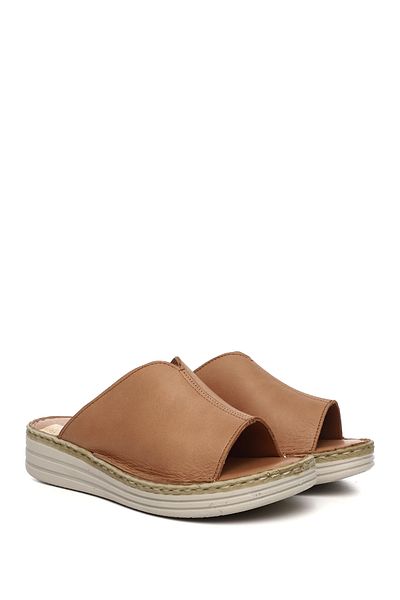 GÖNDERİ(R) Γυναικείες/Κορίτσια Tan Wedge Heel Γνήσιο Δερμάτινο Comfort Παντόφλες