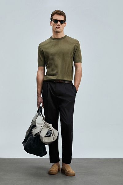 Lufian Albert Smart Ανδρικό παντελόνι Chino Comfort Πλισέ μαύρο