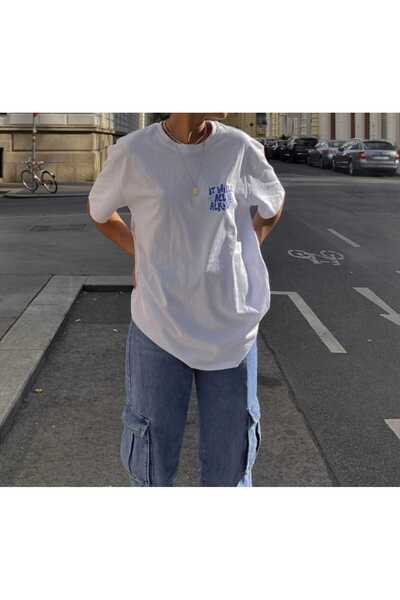 Harajuku Style أبيض مطبوع كبير الحجم