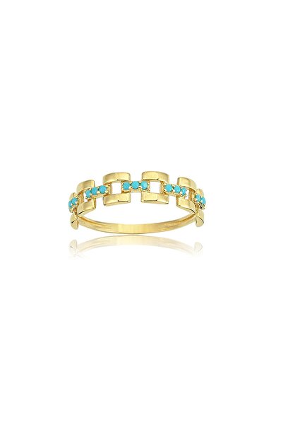 FasekGold Taşlı Kare Zincir Firuze Taşlı 925 Ayar Gümüş Yüzük-Taşlı Minimal G...