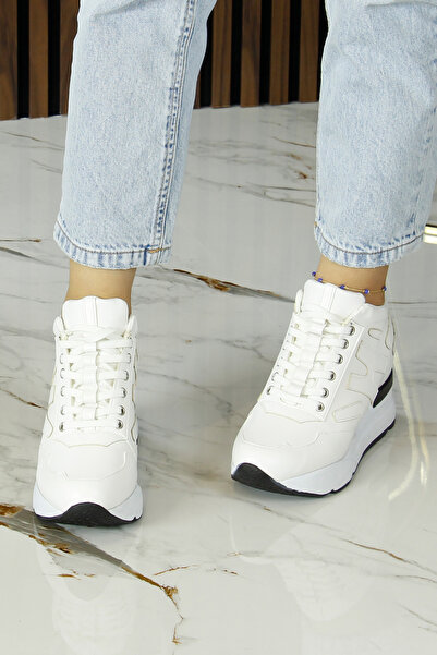 Erkan Saçmacı Maria White Hidden Wedge Casual Shoes
