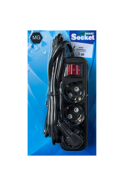 Genel Markalar 3 lü Topraklı Anahtarlı Akım Korumalı Grup Priz 3 Metre Siyah