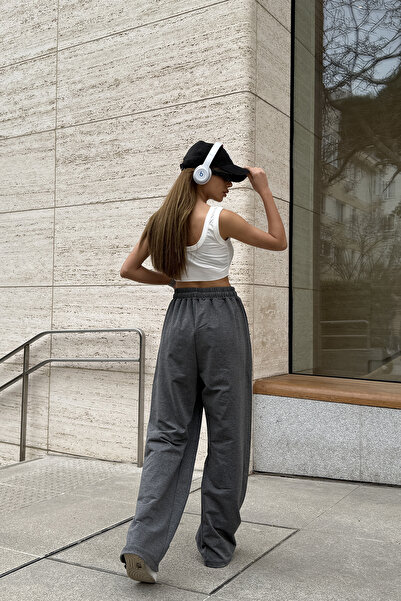 Sun Victoria Kadın Antrasit Paçası Ayarlanabilir Lastikli Yıldız Detaylı Eşofman Altı