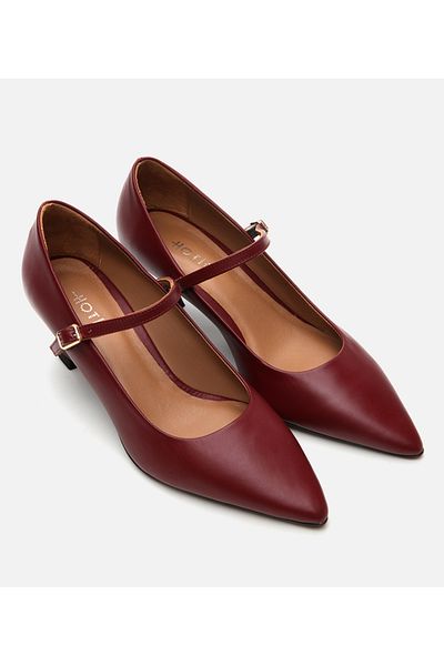 Hotiç Mary Jane din piele pentru damă, roșu Claret Stiletto