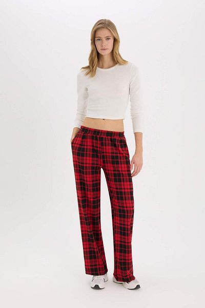DeFacto Pantaloni de pijama în carouri cu picioare largi - talie cu buzunare și elastic