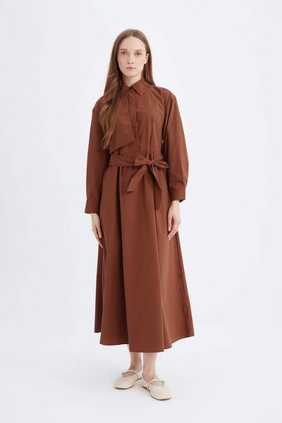 DeFacto Rochie cu mânecă lungă din poplin cu guler cămașă D4164AX24AU