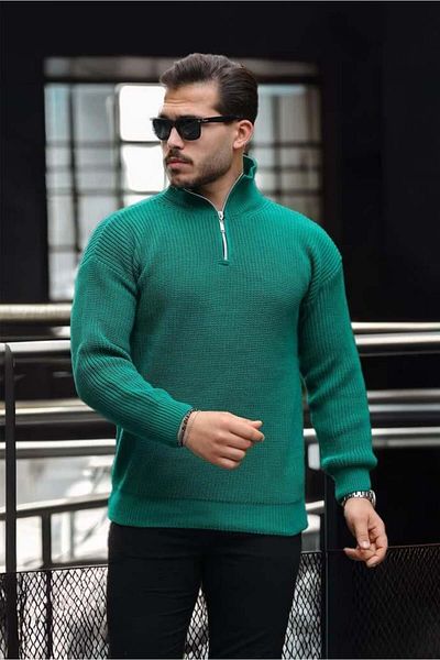 Valiberta Oversize Thessaloniki Knitted Half Zipper Men's Knitwear Sweater - Green